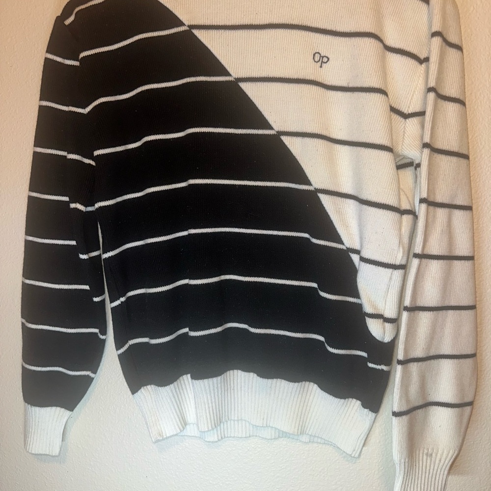 OP Men's Black and White Diagonal Striped Sweater